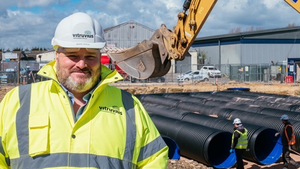 Mark Price, md of Vitruvius, at the lorry park site during construction  